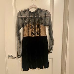 Free people. Holiday dress. Velvet and dotted mesh. Backless with mesh